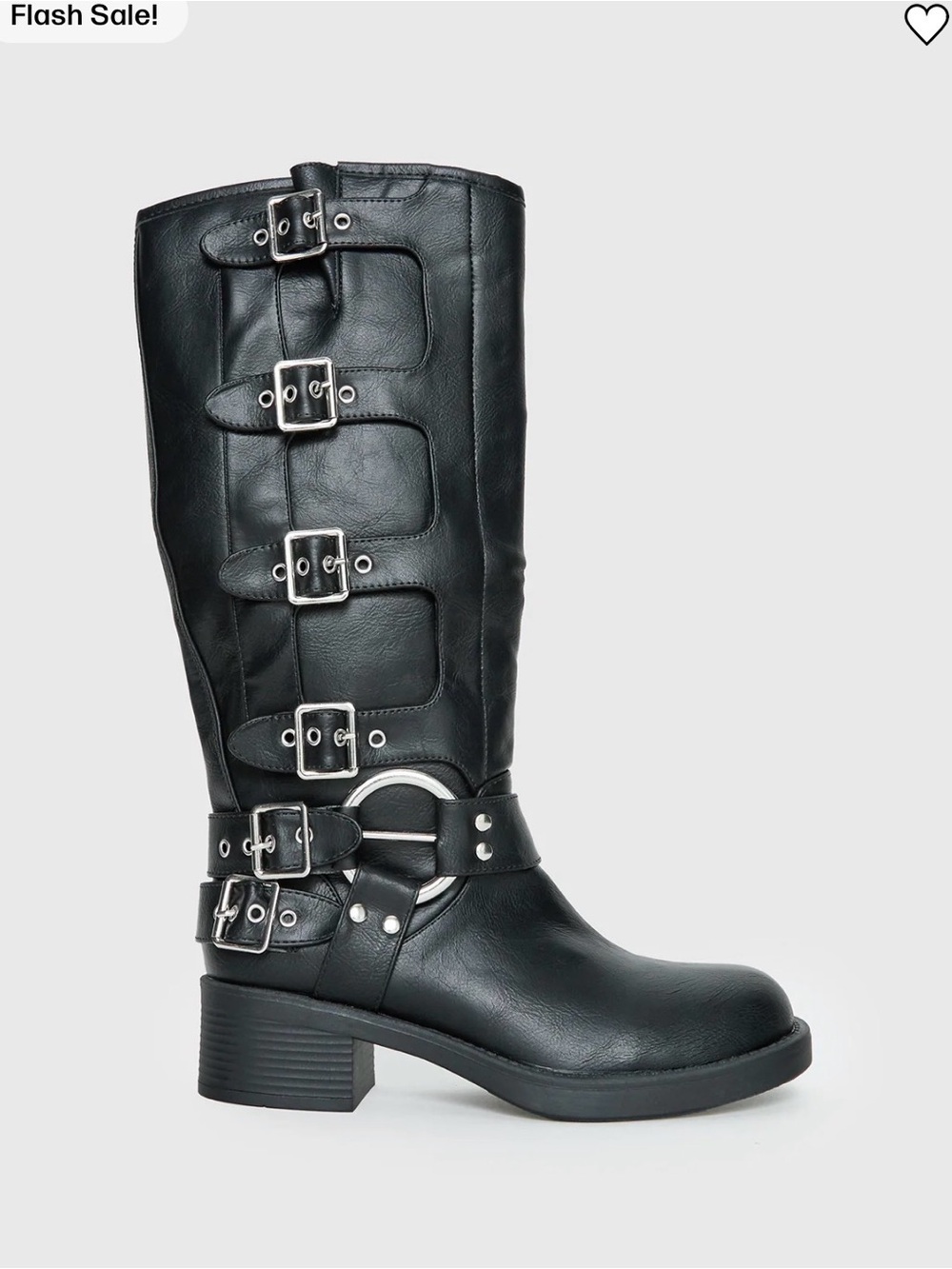 Princess Polly Black Buckle Knee-High Boots